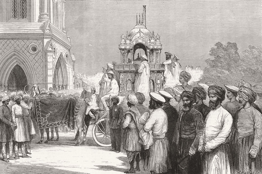 INDIA. Sarogi idol golden car 1877 antique vintage print picture